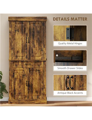 HOMCOM Tall Kitchen Cupboard, Kitchen Pantry Cabinet with Drawer, Shelves, Brown