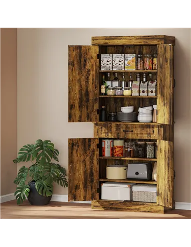 HOMCOM Tall Kitchen Cupboard, Kitchen Pantry Cabinet with Drawer, Shelves, Brown