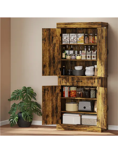 HOMCOM Tall Kitchen Cupboard, Kitchen Pantry Cabinet with Drawer, Shelves, Brown