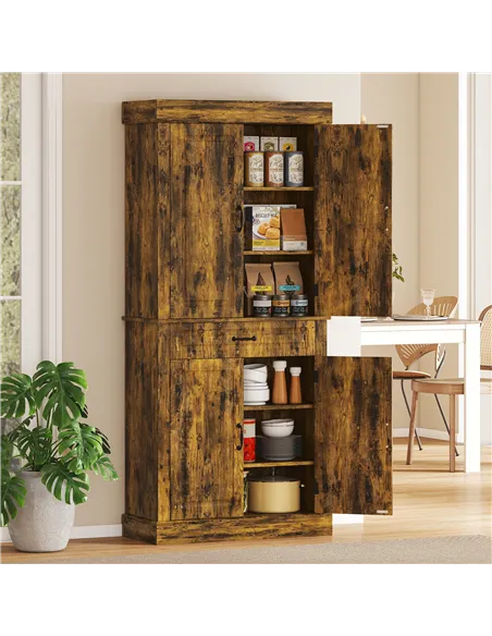 HOMCOM Tall Kitchen Cupboard, Kitchen Pantry Cabinet with Drawer, Shelves, Brown