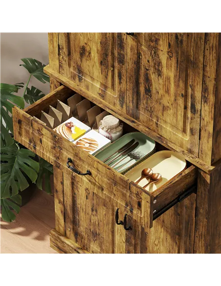 HOMCOM Tall Kitchen Cupboard, Kitchen Pantry Cabinet with Drawer, Shelves, Brown