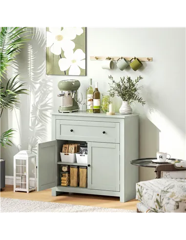 HOMCOM Sideboard Storage Cabinet, Modern Kitchen Cupboard with Adjustable Shelf, Drawer and Double Doors, Green