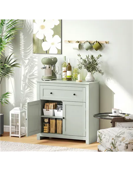 HOMCOM Sideboard Storage Cabinet, Modern Kitchen Cupboard with Adjustable Shelf, Drawer and Double Doors, Green