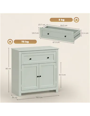 HOMCOM Sideboard Storage Cabinet, Modern Kitchen Cupboard with Adjustable Shelf, Drawer and Double Doors, Green