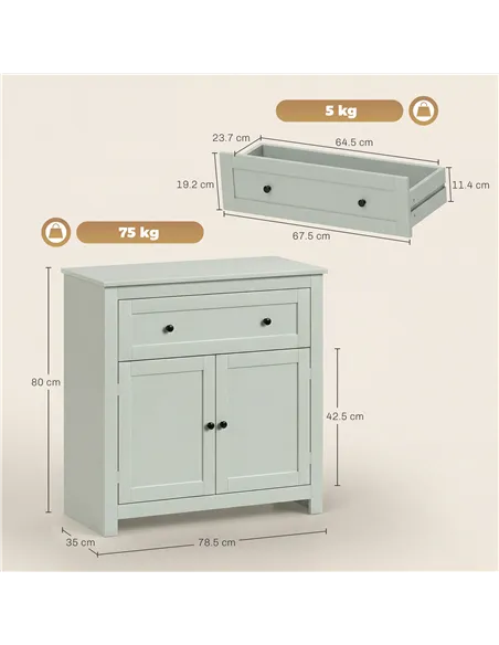 HOMCOM Sideboard Storage Cabinet, Modern Kitchen Cupboard with Adjustable Shelf, Drawer and Double Doors, Green