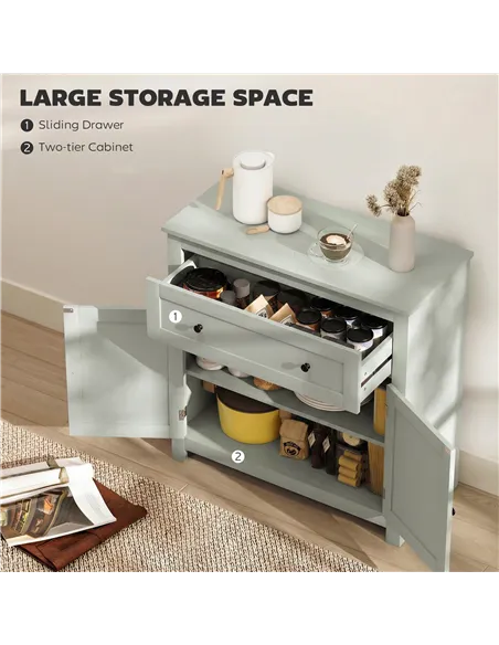 HOMCOM Sideboard Storage Cabinet, Modern Kitchen Cupboard with Adjustable Shelf, Drawer and Double Doors, Green