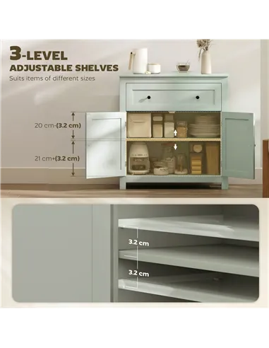 HOMCOM Sideboard Storage Cabinet, Modern Kitchen Cupboard with Adjustable Shelf, Drawer and Double Doors, Green