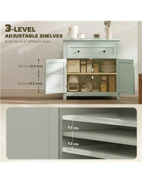 HOMCOM Sideboard Storage Cabinet, Modern Kitchen Cupboard with Adjustable Shelf, Drawer and Double Doors, Green