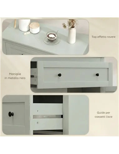 HOMCOM Sideboard Storage Cabinet, Modern Kitchen Cupboard with Adjustable Shelf, Drawer and Double Doors, Green