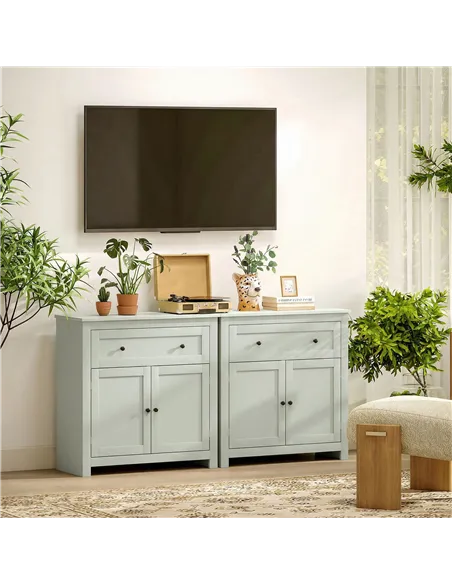 HOMCOM Sideboard Storage Cabinet, Modern Kitchen Cupboard with Adjustable Shelf, Drawer and Double Doors, Green