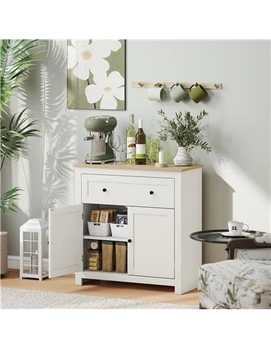 HOMCOM Sideboard Storage Cabinet, Modern Kitchen Cupboard with Adjustable Shelf, Drawer and Double Doors, Cream White