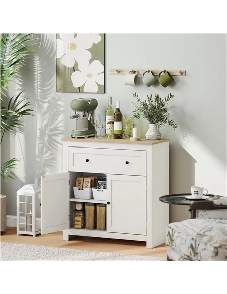 HOMCOM Sideboard Storage Cabinet, Modern Kitchen Cupboard with Adjustable Shelf, Drawer and Double Doors, Cream White