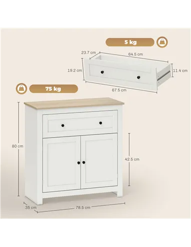 HOMCOM Sideboard Storage Cabinet, Modern Kitchen Cupboard with Adjustable Shelf, Drawer and Double Doors, Cream White