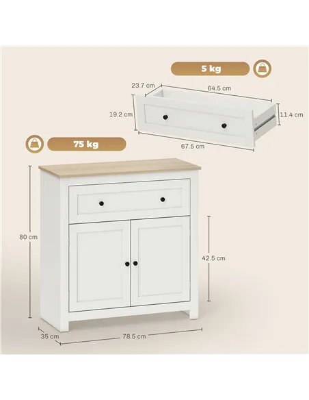 HOMCOM Sideboard Storage Cabinet, Modern Kitchen Cupboard with Adjustable Shelf, Drawer and Double Doors, Cream White