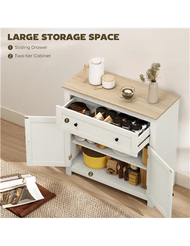 HOMCOM Sideboard Storage Cabinet, Modern Kitchen Cupboard with Adjustable Shelf, Drawer and Double Doors, Cream White