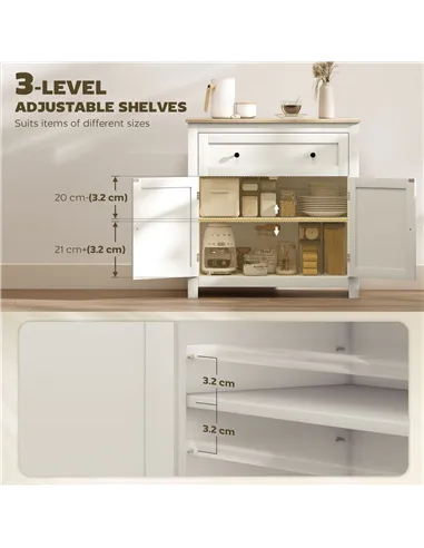 HOMCOM Sideboard Storage Cabinet, Modern Kitchen Cupboard with Adjustable Shelf, Drawer and Double Doors, Cream White