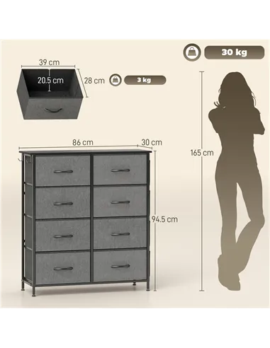 HOMCOM Chest of Eight Fabric Drawers - Charcoal Grey