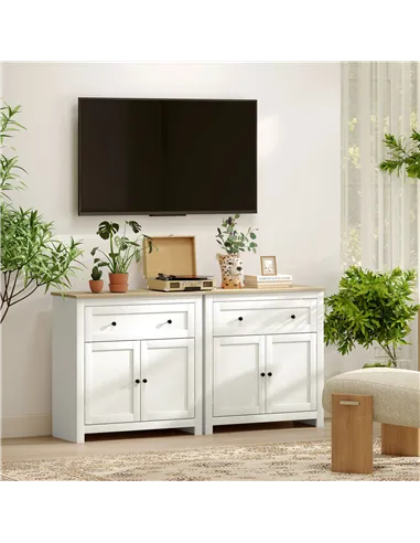 HOMCOM Sideboard Storage Cabinet, Modern Kitchen Cupboard with Adjustable Shelf, Drawer and Double Doors, Cream White