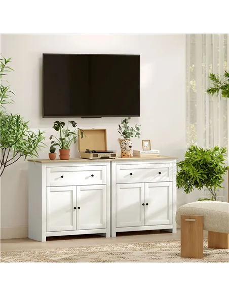 HOMCOM Sideboard Storage Cabinet, Modern Kitchen Cupboard with Adjustable Shelf, Drawer and Double Doors, Cream White