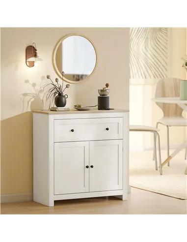 HOMCOM Sideboard Storage Cabinet, Modern Kitchen Cupboard with Adjustable Shelf, Drawer and Double Doors, Cream White