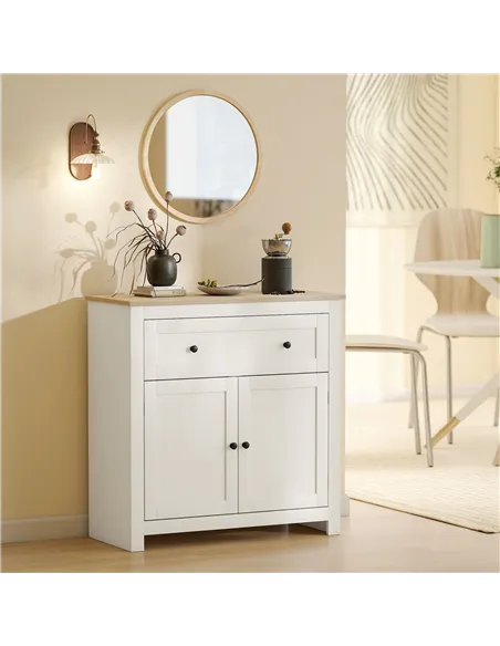 HOMCOM Sideboard Storage Cabinet, Modern Kitchen Cupboard with Adjustable Shelf, Drawer and Double Doors, Cream White