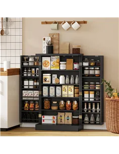HOMCOM Kitchen Cupboard, Freestanding Multi-Storage Kitchen Pantry Cabinet with Adjustable Shelves, Black 2