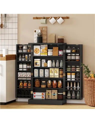 HOMCOM Kitchen Cupboard, Freestanding Multi-Storage Kitchen Pantry Cabinet with Adjustable Shelves, Black