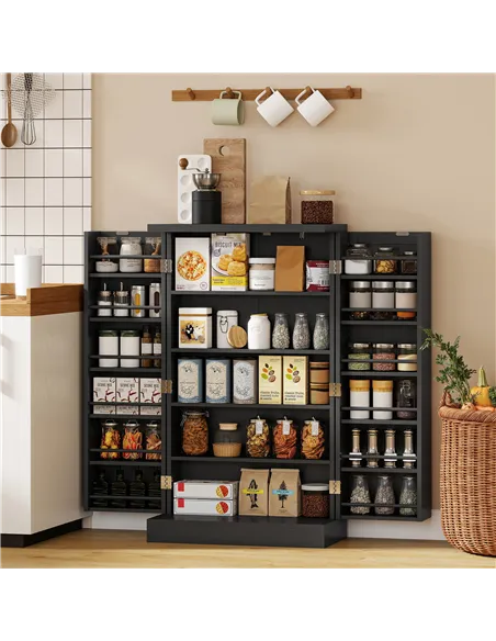 HOMCOM Kitchen Cupboard, Freestanding Multi-Storage Kitchen Pantry Cabinet with Adjustable Shelves, Black