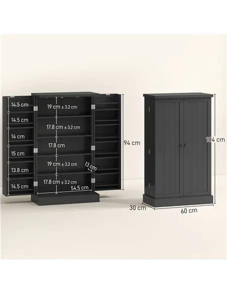 HOMCOM Kitchen Cupboard, Freestanding Multi-Storage Kitchen Pantry Cabinet with Adjustable Shelves, Black