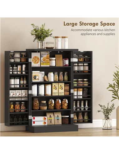 HOMCOM Kitchen Cupboard, Freestanding Multi-Storage Kitchen Pantry Cabinet with Adjustable Shelves, Black