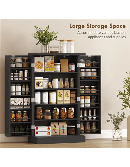 HOMCOM Kitchen Cupboard, Freestanding Multi-Storage Kitchen Pantry Cabinet with Adjustable Shelves, Black