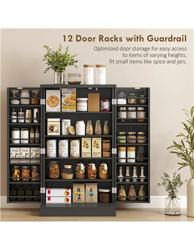 HOMCOM Kitchen Cupboard, Freestanding Multi-Storage Kitchen Pantry Cabinet with Adjustable Shelves, Black