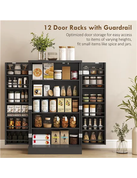 HOMCOM Kitchen Cupboard, Freestanding Multi-Storage Kitchen Pantry Cabinet with Adjustable Shelves, Black