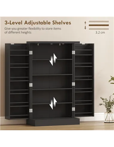 HOMCOM Kitchen Cupboard, Freestanding Multi-Storage Kitchen Pantry Cabinet with Adjustable Shelves, Black