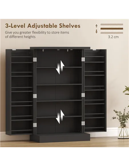 HOMCOM Kitchen Cupboard, Freestanding Multi-Storage Kitchen Pantry Cabinet with Adjustable Shelves, Black