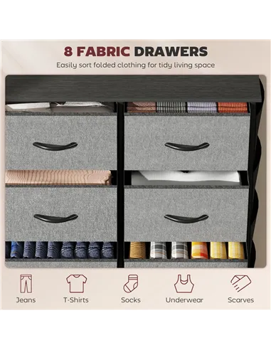HOMCOM Chest of Eight Fabric Drawers - Charcoal Grey