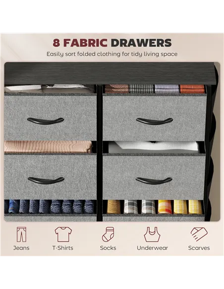 HOMCOM Chest of Eight Fabric Drawers - Charcoal Grey