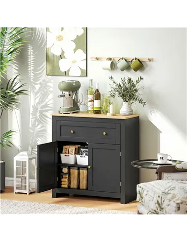 HOMCOM Sideboard Storage Cabinet, Modern Kitchen Cupboard with Adjustable Shelf, Drawer and Double Doors, Black