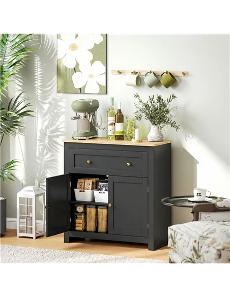 HOMCOM Sideboard Storage Cabinet, Modern Kitchen Cupboard with Adjustable Shelf, Drawer and Double Doors, Black