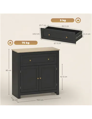 HOMCOM Sideboard Storage Cabinet, Modern Kitchen Cupboard with Adjustable Shelf, Drawer and Double Doors, Black