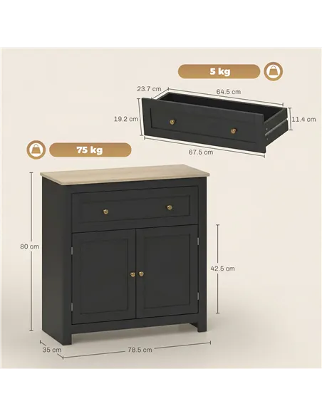 HOMCOM Sideboard Storage Cabinet, Modern Kitchen Cupboard with Adjustable Shelf, Drawer and Double Doors, Black