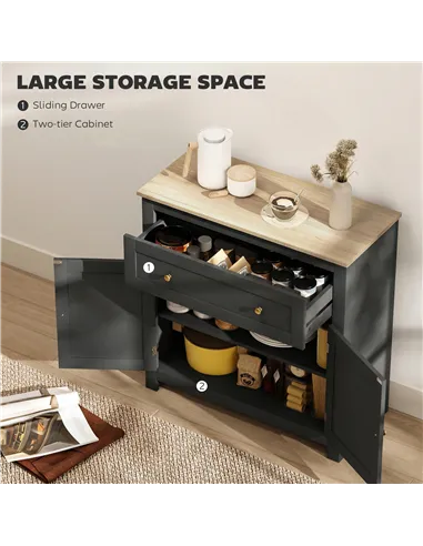 HOMCOM Sideboard Storage Cabinet, Modern Kitchen Cupboard with Adjustable Shelf, Drawer and Double Doors, Black