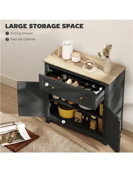 HOMCOM Sideboard Storage Cabinet, Modern Kitchen Cupboard with Adjustable Shelf, Drawer and Double Doors, Black