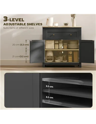 HOMCOM Sideboard Storage Cabinet, Modern Kitchen Cupboard with Adjustable Shelf, Drawer and Double Doors, Black