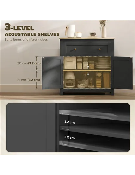 HOMCOM Sideboard Storage Cabinet, Modern Kitchen Cupboard with Adjustable Shelf, Drawer and Double Doors, Black
