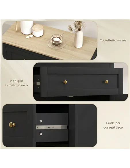 HOMCOM Sideboard Storage Cabinet, Modern Kitchen Cupboard with Adjustable Shelf, Drawer and Double Doors, Black