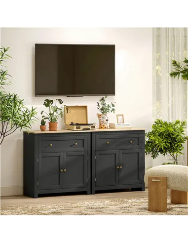 HOMCOM Sideboard Storage Cabinet, Modern Kitchen Cupboard with Adjustable Shelf, Drawer and Double Doors, Black