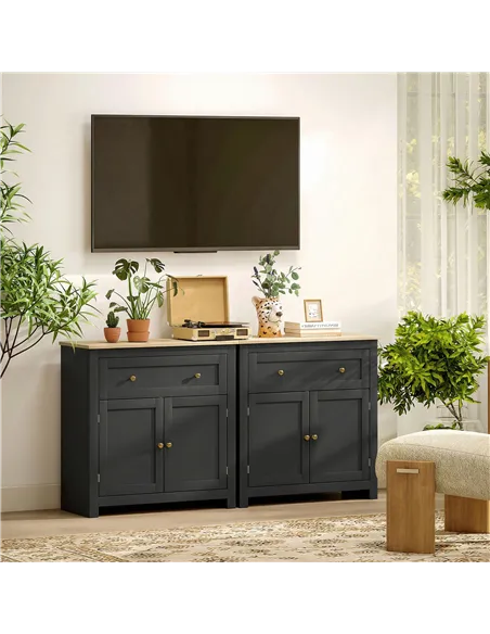 HOMCOM Sideboard Storage Cabinet, Modern Kitchen Cupboard with Adjustable Shelf, Drawer and Double Doors, Black