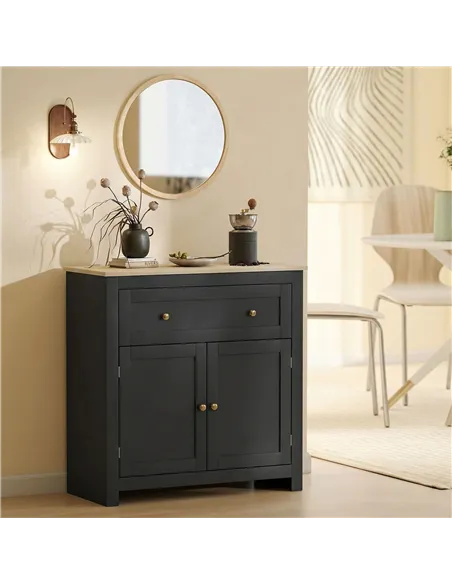 HOMCOM Sideboard Storage Cabinet, Modern Kitchen Cupboard with Adjustable Shelf, Drawer and Double Doors, Black