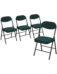 HOMCOM Set of Four Folding Corduroy Seat Chairs - Teal